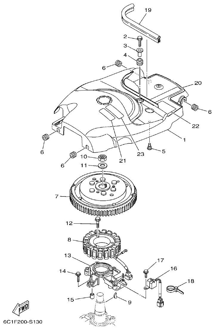 Yamaha F50HET, F60FET, F50HEHD, F60FEHT GENERATOR parts diagram